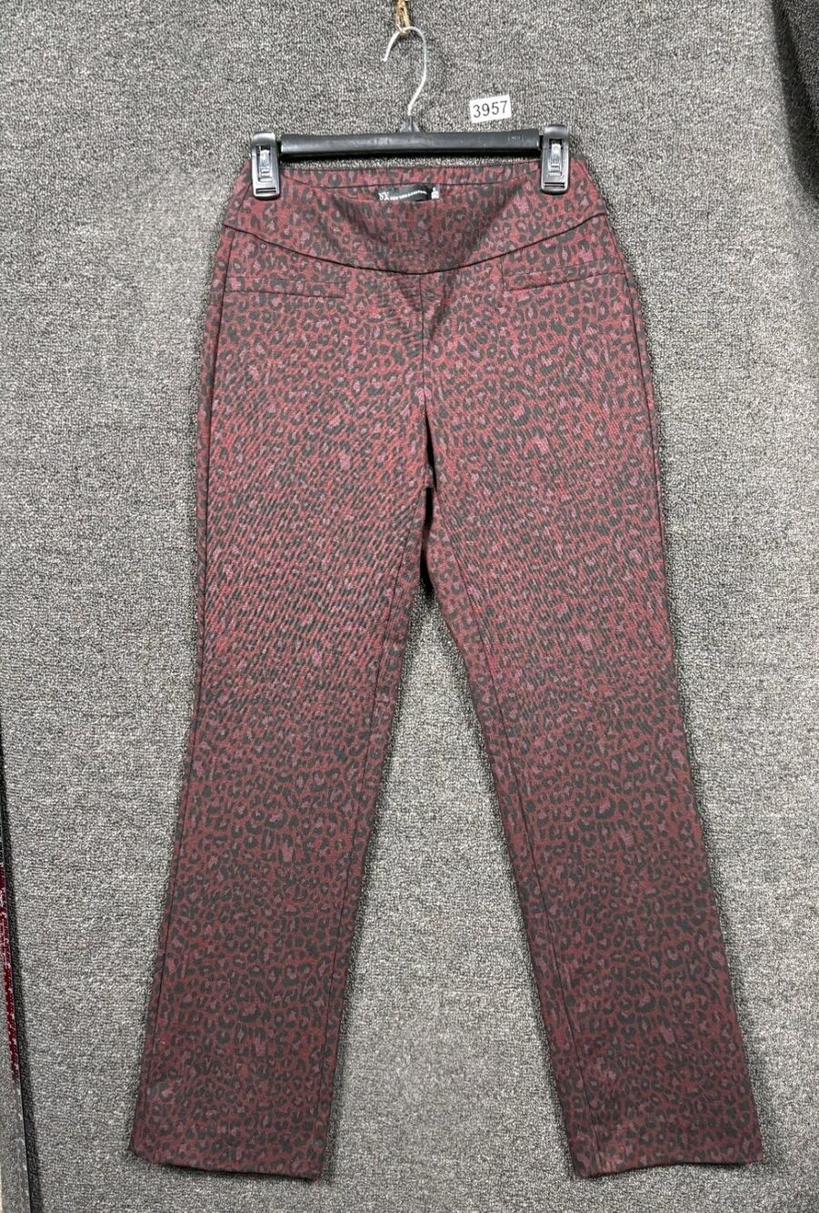 NY&C New york & Company Pull On Straight Pants Womens SP Red Animal Print NEW